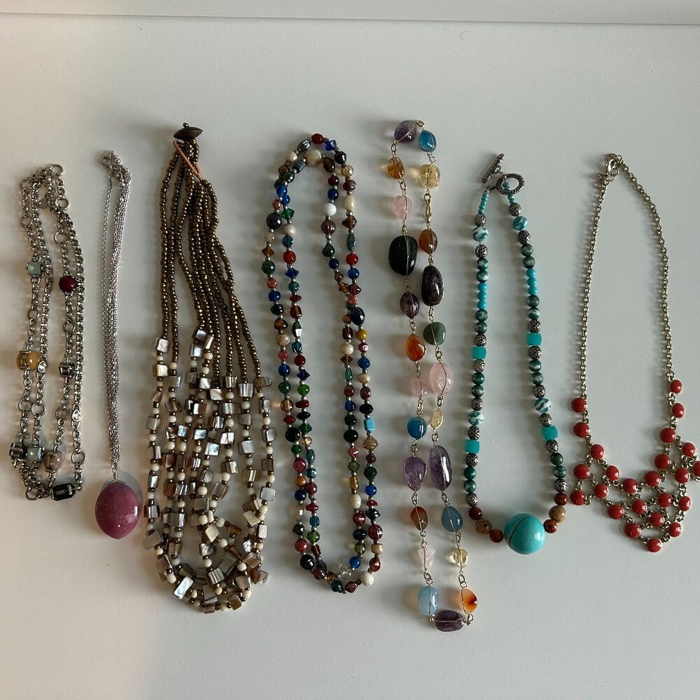 Set of 7 assorted costume jewelry colorful necklaces